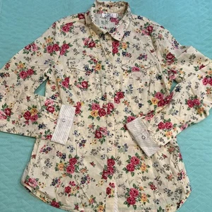 Vintage L.E.I. Junior Large Yellow floral Cotton Snap Front Long Sleeve Top EUV - Picture 1 of 17