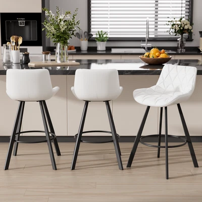 Modern Counter Height BarStools Set of 3 Low Back 26" Leather Kitchen Chairs - Image 1 of 4