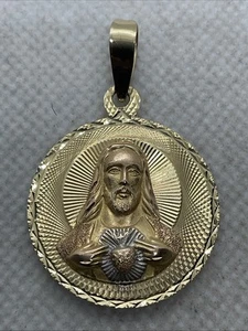 VINTAGE HANDMADE Solid 14K Tricolor Gold JESUS CHRIST & VIRGIN MARY Pendant 5.7g - Picture 1 of 21