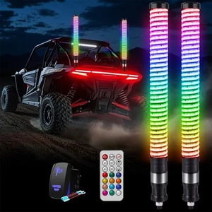 2x 2FT COB Thick LED Whip Spiral Chasing RGB Fat Whip Lights For Can Am Polaris - Picture 1 of 9