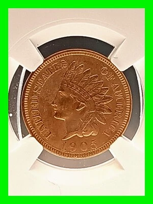 1905-P Indian Head Penny Cent 1c - NGC AU Almost Uncirculated - Details Cleaned  - Image 1 of 4