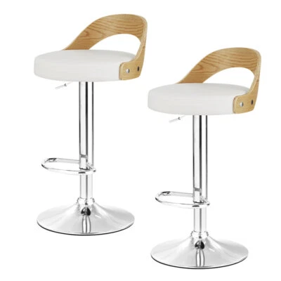 Artiss 2x Bar Stools Kitchen Counter Chairs Gas Lift Leather Padded White - image 1 of 4
