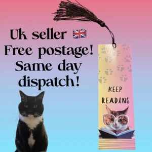 bookmark for books Keep Reading Beaded Page holder Marker Clip Slip Cat Book - Imagen 1 de 5