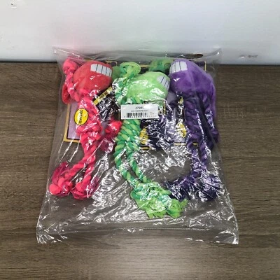 Multipet Loofah Dog Toy Loofa Rope Body Squeaky Chew Red Green Purple Sealed 3 - Image 1 of 4