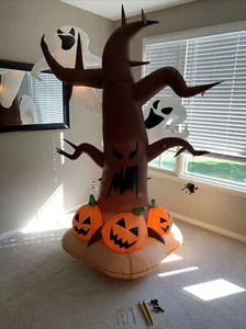 Gemmy 8' Tall Airblown Halloween Inflatable Dead Tree with Ghost on Top/Pumpkins - Picture 1 of 14