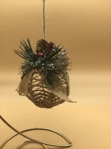 Rustic Burlap Ball Cage Christmas Ornament with Bow and Decorations - 11 1/2" - Picture 1 of 3