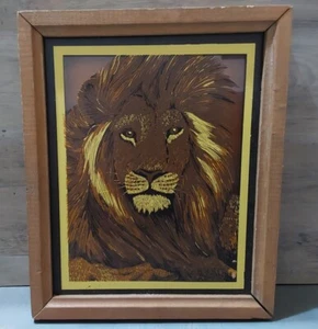 Vintage Löwenkopf bemalt auf Glas Holzrahmen 70er Jahre 9x11 Art Deco - Bild 1 von 4