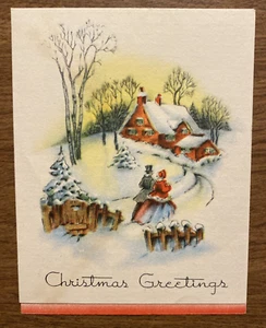 Tarjeta de felicitación de Feliz Navidad vintage de los años 30 pareja victoriana caminando en la nieve P2A - Imagen 1 de 21