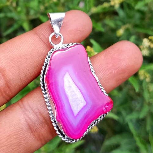 VETEMENTS Ciondolo 1 pz placcato argento sterling 925 pietra preziosa agata fetta rosa nuova vendita