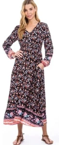 Maxi VNeck Cruise Floral Pockets Slit Button Up Summer SUN Dress Hippie Boho XXL - Picture 1 of 15