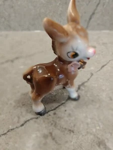 Vintage Esel mit großen Augen, Blume, Glocke braun klein, rosa Nase, stehend - Bild 1 von 4