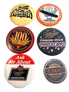 Pinbacks Beer Buttons Lot-6 Vtg Miller Michelob Milwaukee Budweiser Jagermeister - Picture 1 of 6