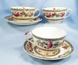 Johnson Brothers Indian Tree 3 Cups 2 Saucers Green Greek Key Cream As Is