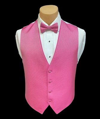 Men's Flow Formals Fuchsia Pink Tuxedo Vest & Tie Bow or Long Discount Closeout - Image 1 of 3