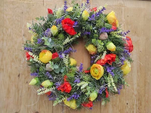 Türkranz handgefertigt, 39 cm, Lavendel, Ranunkeln, Mohn - Bild 1 von 4