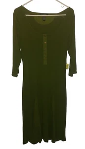 NWT Lauren Ralph Lauren Green Olive Ribbed Henley Midi Dress Sz Large - Picture 1 of 5