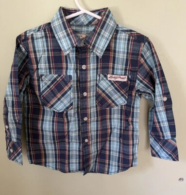 Lucky Brand ребенка ясельного возраста мальчика на пуговицах клетку рубашка синий размер 2T - Изображение 1 из 4