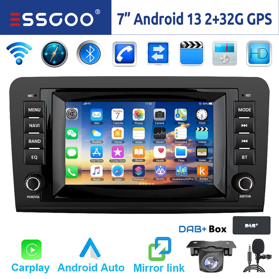 DAB+ Android 13 Carplay Autoradio GPS Navi EQ Für Mercedes M/GL Klasse W164 X164 - Bild 1 von 4