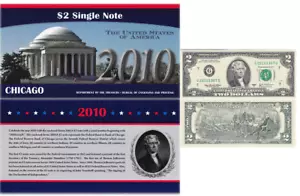 2003A $2 Bill 2010 BEP Portfolio Issue Chicago District Serial # G20101307D - Picture 1 of 1