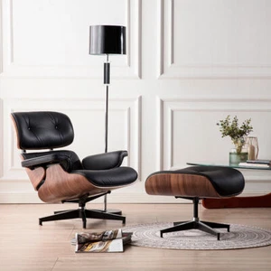 Tall Eames Lounge Chair And Ottoman Cowhide Leather Swivel Armchair Shell Chair - Picture 1 of 53
