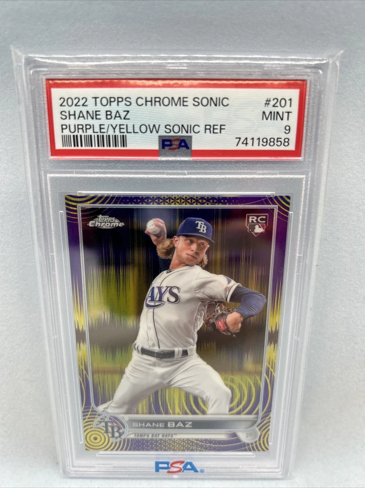 2022 Topps Chrome Sonic Lite Shane Baz #201 Sonic Purple Yellow Pulse /299 PSA 9 - Image 1 of 4
