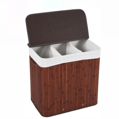 KICHKING Laundry Hamper with Lid Folding Bamboo Laundry Basket w/Removable Liner 150L New