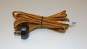 10 F00T JUEGO DE CABLE LÁMPARA RAYÓN DORADO CON TAPÓN BELLOTA ESTILO ANTIGUO NUEVO 46862JB - Imagen 1 de 3