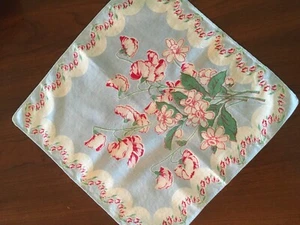 Vintage Blue Hankie Handkerchief Snap peas floral inches - Picture 1 of 2