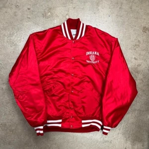 Vintage Satin Bomber Jacket XL Indiana University DeLong made in USA - Picture 1 of 5