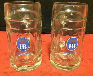 Pair of HB German Hofbrauhaus Munchen Dimpled Glass Beer Stein Mug .5 Liter NEW - Picture 1 of 7
