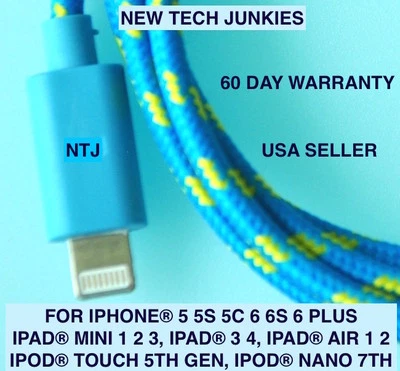 Braided USB data Sync power cord Charger Cable for iPhone X 8 7 plus 6 5s iPod 5 - Image 1 of 4