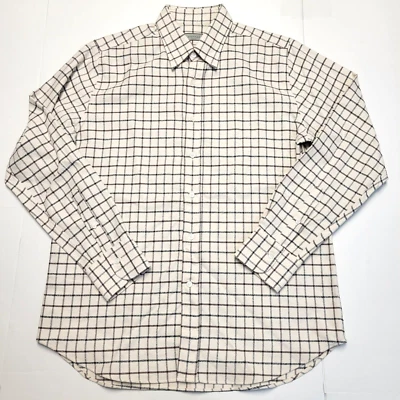 $353 Новый Canali кнопка рубашка мужчин XL X-большой бежевый чек вязаный хлопок смесь Италии - Изображение 1 из 4