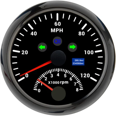 85mm GPS Speedometer 0-120MPH Tachometer 0-8000RPM w/ High Beam Indication Black - Image 1 of 4