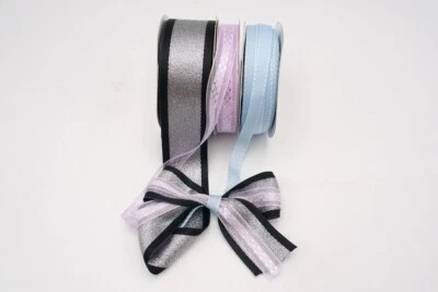 Valentines Day Sale 1.5"+ 3/8"x 25YD + 3/8" 20YD The Glitery Silver Ribbon - Image 1 of 4