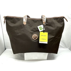 Delsey Chatelet Air 2.0  Large Brown Leather Trim Nylon Foldable Tote Bag NWT - Picture 1 of 17