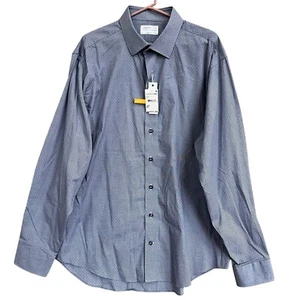 Lorenzo Uomo Dress Shirt Mens 18 36/37 Gray Dot Print Trim Fit Button-Down NWT - Picture 1 of 15