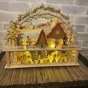 3-D German Schwibbogen a wooden lighted Christmas Candle Arch Forest Scene  - Picture 1 of 21