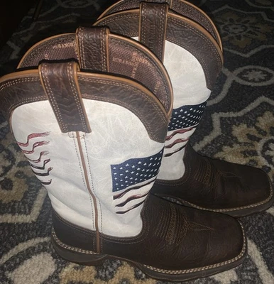 Durango Lady Rebel Western 靴子女式 6.5 棕色和白色美国国旗皮革 — 第 1/4 张图片