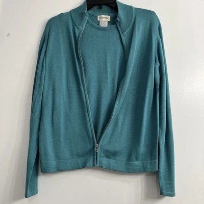 White Stag Women Size M (8-10) Y2K Green Cardigan Sweater twinset teal zipper - Image 1 of 4