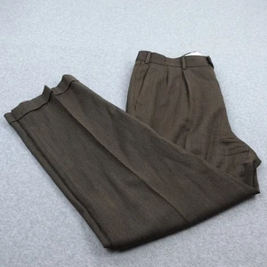 Brooks Brothers 346 Wool Dress Pants Herringbone Cuffed Brown Pleated Mens 38x31 - Picture 1 of 6