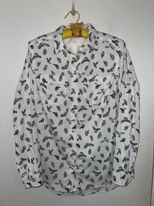 Women’s Eddie Bauer Classic Fir Long Sleeve Button Down Shirt Owl Print Medium - Picture 1 of 5