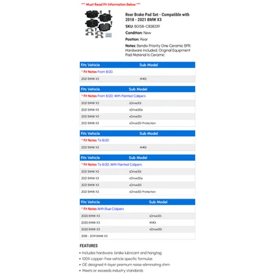 Juego Pastillas Freno Traseras - Compatible con BMW X3 2019 2020 2018 - 2021   Foto 1 de 2