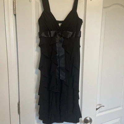 Vintage 90s Cache Black Ruffle Bow Ruched Formal Cocktail Mini Dress 6 - Image 1 of 4