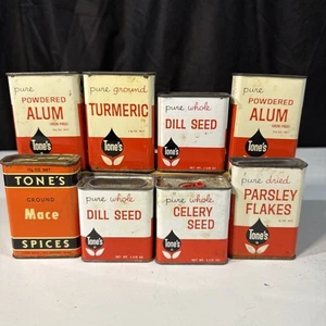 Eight Vintage  Tones Spice Tins -Tone Bros - Des Moines - Picture 1 of 8