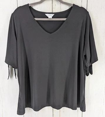 Liz Claiborne Size XXL Black V Neck Short Sleeve Womens Blouse Top - Image 1 of 4