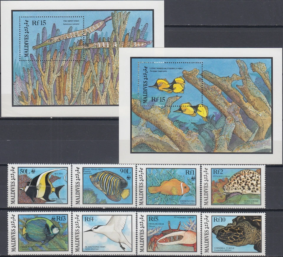 Maldives Set & Both S/S WWF Marine Life 1986 MNH-44,50 Euro - Image 1 of 1