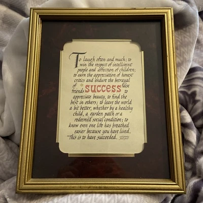 Framed Calligraphy “Success” Quote By Ralph Waldo Emerson 9”x 11” jettie york  - Image 1 of 4