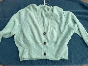 FREE PEOPLE MAGLIONE CARDIGAN VERDE SCOLLO A V 3 bottoni XSTP - Foto 1 di 8