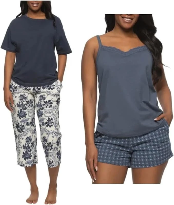 Felina Women's 4 Piece 100 Cotton Sleep Set Blue Sz Medium