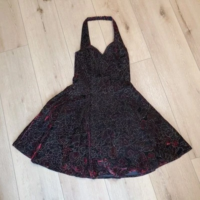 Mini Vestido Roberta Vintage Años 90 Mujer Terciopelo Negro Talla 5/6 Floral Gótico Bruja Foto 1 de 4